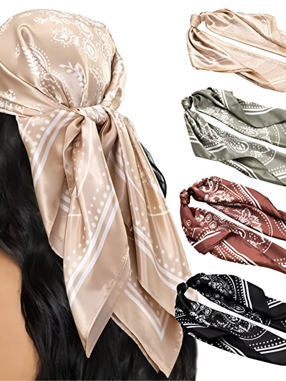 4PCS Head Scarf for Women 35” Head Scarves Silk Like Satin Neck Scarfs